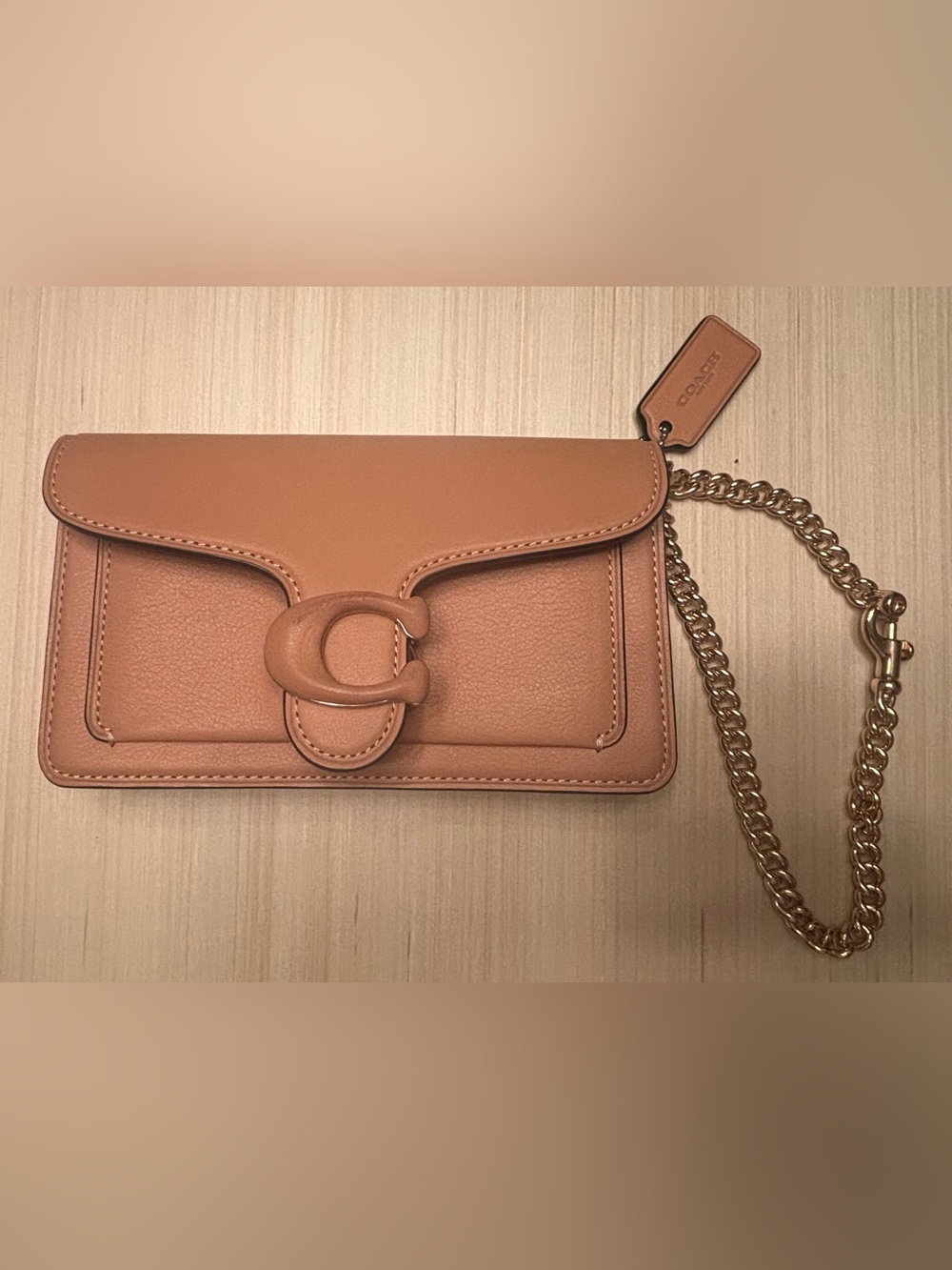 Coach Peach/Tan Leather Chain Tabby Clutch